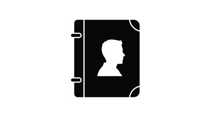 A black icon depicts a closed book with a white profile portrait cut out creating a striking silhouette © Pvect02