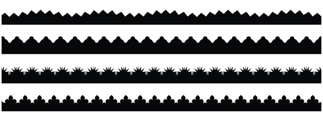 Obraz premium Scalloped edge seamless set. borders and dividers. Simple scalloped border. Repeat cute vintage frill ornament. Texture ribbons. Vector illustration isolated on white background. 