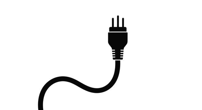 A stark depiction of a black electrical plug and cable against a white background a striking silhouette high quality