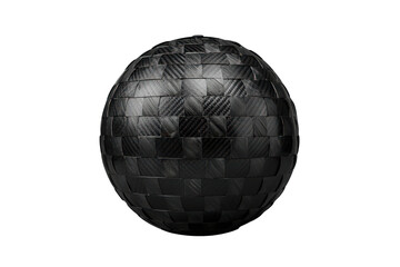 Carbon fiber sphere weaving an intricate lattice pattern, representing strength, technology, and futuristic design on transparent background
