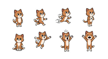Fototapeta premium Cute cartoon cat poses and expressions in various playful actions