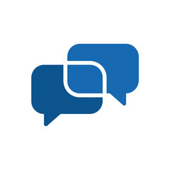 Blue speech bubbles with overlapping design symbolizing conversation and communication on a clean white background