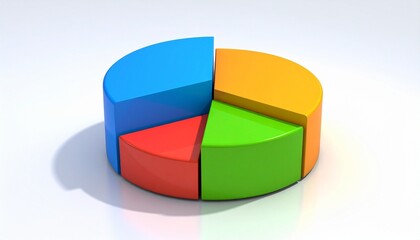 Fototapeta premium 3D pie chart with five colorful segments in blue, orange, green, yellow, and red, shadow effect, symbolizd