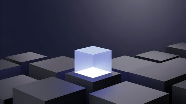 Illuminated 3D cube for productivity concept &ndash; Suitable for core values, unique selling points, or strategic vision content.