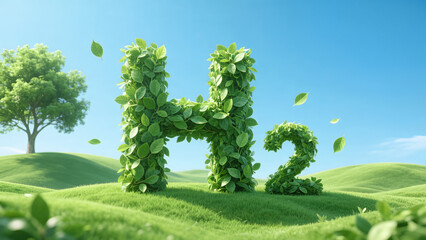 eco hydrogen energy icon botanical leaf structure renewable fuel concept carbon neutral transition sustainable environment technology solutions