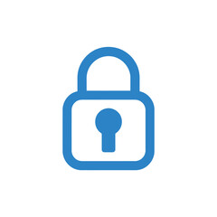 Blue padlock icon with a central keyhole symbolizing security protection and digital privacy on a clean white background
