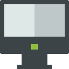 Modern flat screen desktop computer monitor with minimalist design and green power indicator light on a dark background