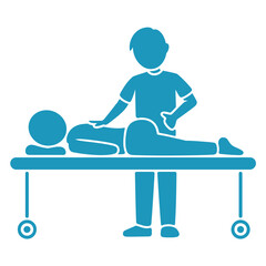 Physical therapist performing treatment on patient lying on massage table in modern clinical setting for rehabilitation