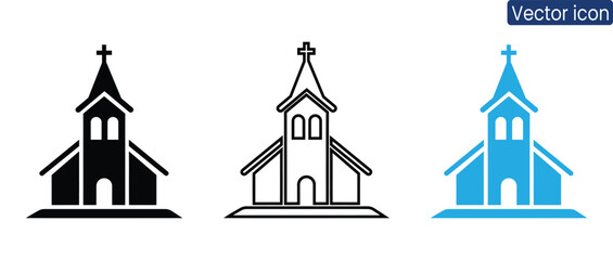 Versatile church building icons for various design projects, conveying faith, community, and spirituality through simple yet impactful vector graphics