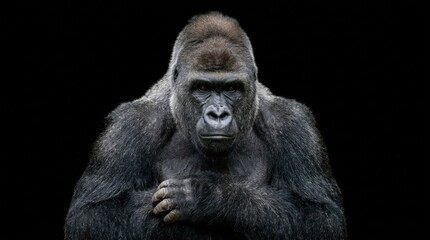 Naklejka premium Gorilla Portrait Against Dark Background Studio.