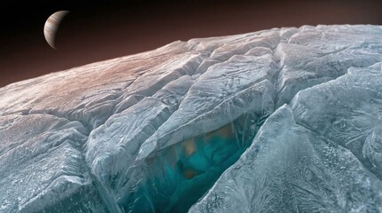 Mysterious Ice World Landscape with Moon in the Sky