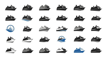 Collection of various boat silhouettes, perfect for nautical designs and themes. © Kanafi