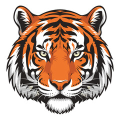 Tiger Head Illustration with Striped Fur.