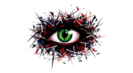 Green Eye with Sharp Objects Surrounding.