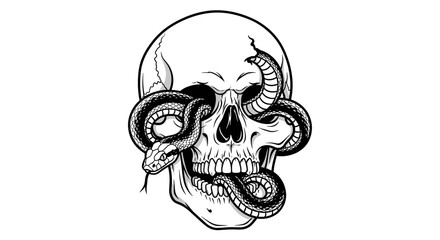 Skull with Snakes Emerging from Eyes and Mouth.