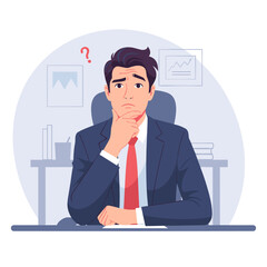 Man in Suit Thinking at Desk.