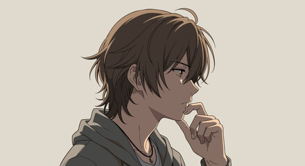 Young Man with Hand on Chin Thinking.