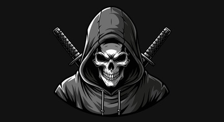 Hooded Skull with Swords Illustration Art.