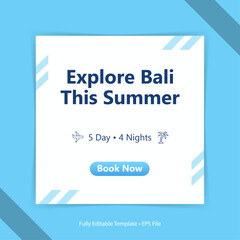 Fototapeta premium Bali Travel Package Social Media Template with 5 Days 4 Nights Holiday Promotion Editable AI Vector
