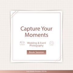 Wedding and Event Photography Social Media Template with Camera Icons Editable AI Vector