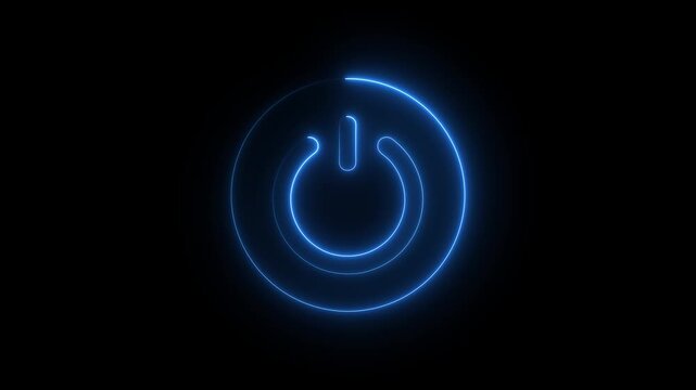 Neon power reset button sign animation Neon glowing power button icon animated. Neon power reset button sign animation Neon power button icon animated black background ,4k video .