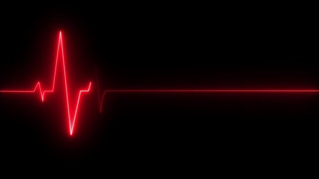Medical concept of a heartbeat waveform fading to a flatline on black background representing.neon heart cardiogram animation on black background. heartbeat and pulse neon glowing 4k video .