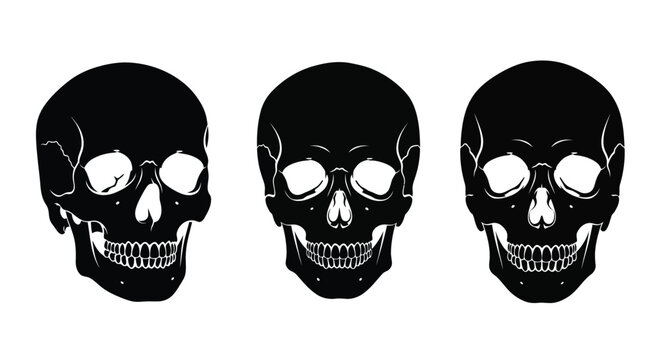 Three black skull shapes arranged in a row stark silhouette