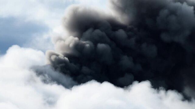 Dramatic black clouds rolling through bright sky in timelapse sequence