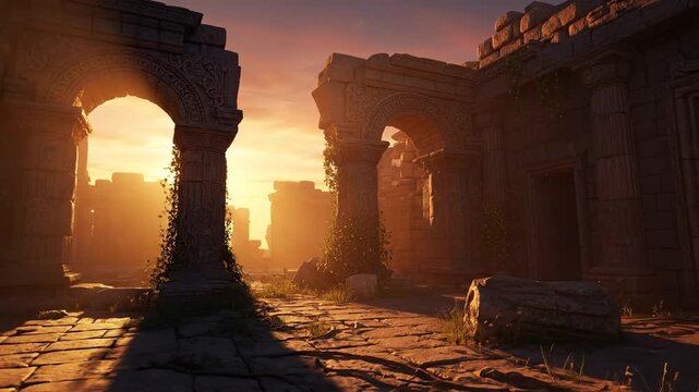 Ancient Ruins Bathed in Golden Sunlight - A Journey Through Time and History.