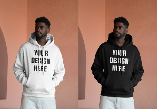 Mockup Of Man Wearing Customizable Hoodie, Looking Away