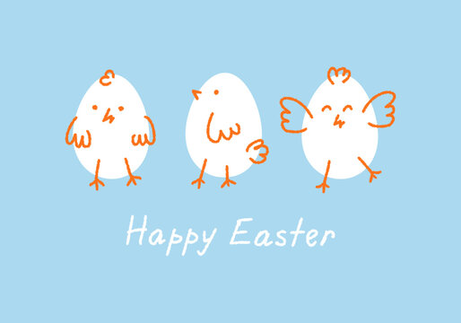 Easter card design with pastel cartoon chickens