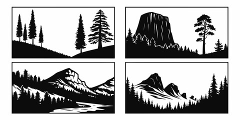 Four distinct landscapes showcasing diverse natural scenery and terrain Vector © Aaaa