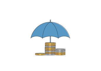 Financial Protection Concept Represented By Protective Umbrella Shielding Stacked Coins Money Protection And Security Investment Safeguard Concept