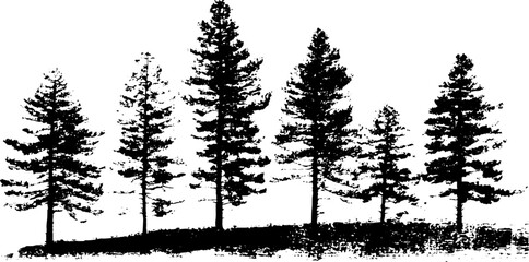 Winter pine forest silhouette in stencil style for nature inspired designs