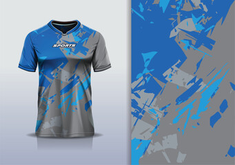 T-shirt mockup abstract texture grunge sport jersey design for football, soccer, racing, esports, running,  blue gray color © Nimpuna O
