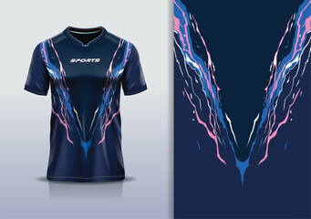 T-shirt mockup abstract texture grunge sport jersey design for football, soccer, racing, esports, running, pink blue navy color © Nimpuna O