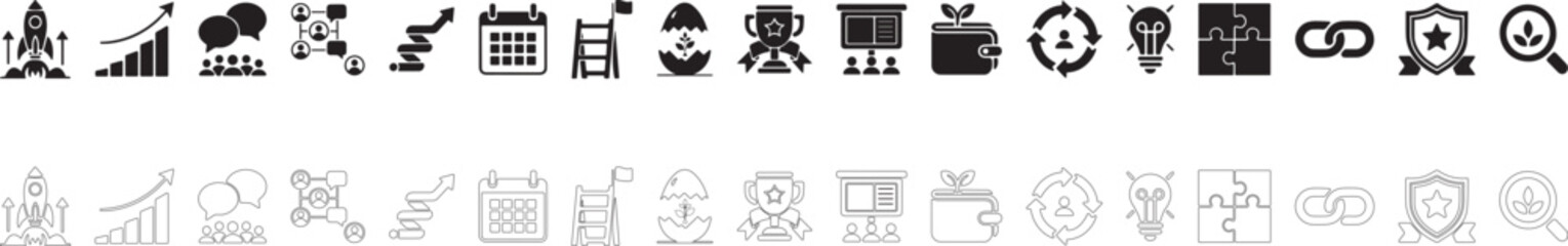 Entrepreneurship accelerators vector set. Icons for startup incubators, funding rounds and growth hacking.