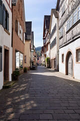 Obraz premium The town center with old half-timbered houses of Hirschhorn am Neckar