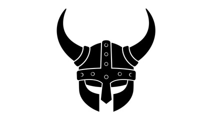 Black Viking Helmet Icon with Horns, Norse Warrior Symbol, Medieval Warrior Head