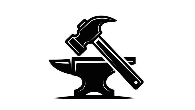 Blacksmith Hammer and Anvil Icon, Forge Tool, Metalworking, Craftsmanship Symbol