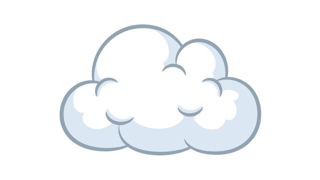 Fluffy White Cloud Icon, Cartoon Style, Isolated on White Background