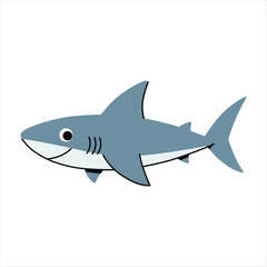 Fototapeta premium Cute Cartoon Grey Shark Swimming Side View Vector Illustration