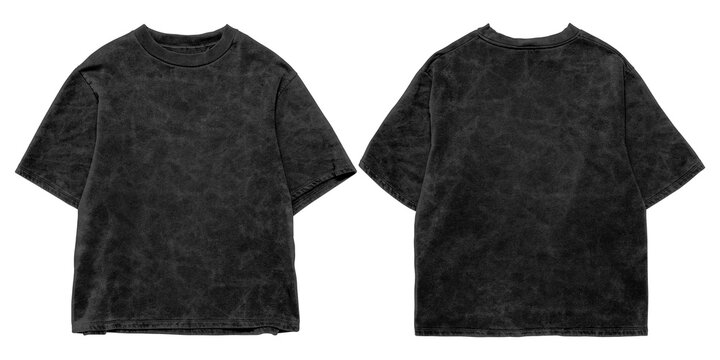 Boxy oversized black washed t-shirt mockup bundle, front and back view, t-shirt mock up for clothing, apparel, fashion, etc.