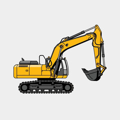 Obraz premium Yellow excavator digging construction site heavy machinery industrial equipment