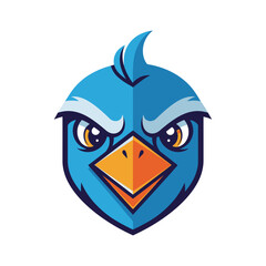 Fototapeta premium Angry Blue Bird Mascot Logo, Fierce Cartoon Bird Face, Aggressive Avian Character