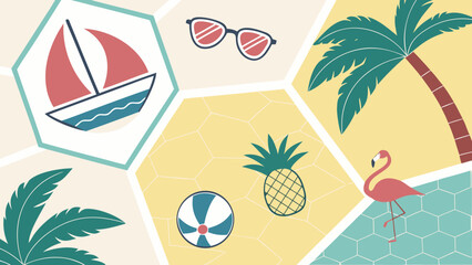 Obraz premium vector illustration of a set of beach elements