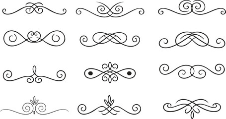 Fototapeta premium Collection of 12 unique hand drawn swirl design elements and flourishes
