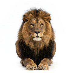 Fototapeta premium Lion Isolated On White Background Big Male Lion Sitting Lion Photography Style Lion White Background