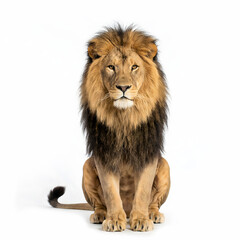 Obraz premium Male Lion Isolated On White Background Big Male Lion Sitting Lion Photography Lion White Background