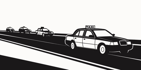 Police cars and motorcycles in pursuit on a highway with a black and white color scheme. Vector © Eva